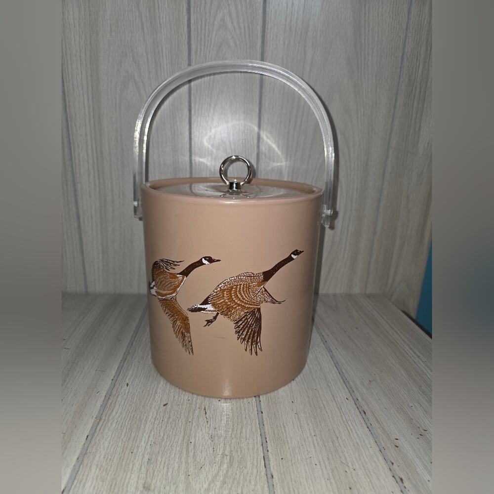 Vtg Canadian Geese Vinyl Ice Bucket Barware MCM Hunting Lodge Man Cave